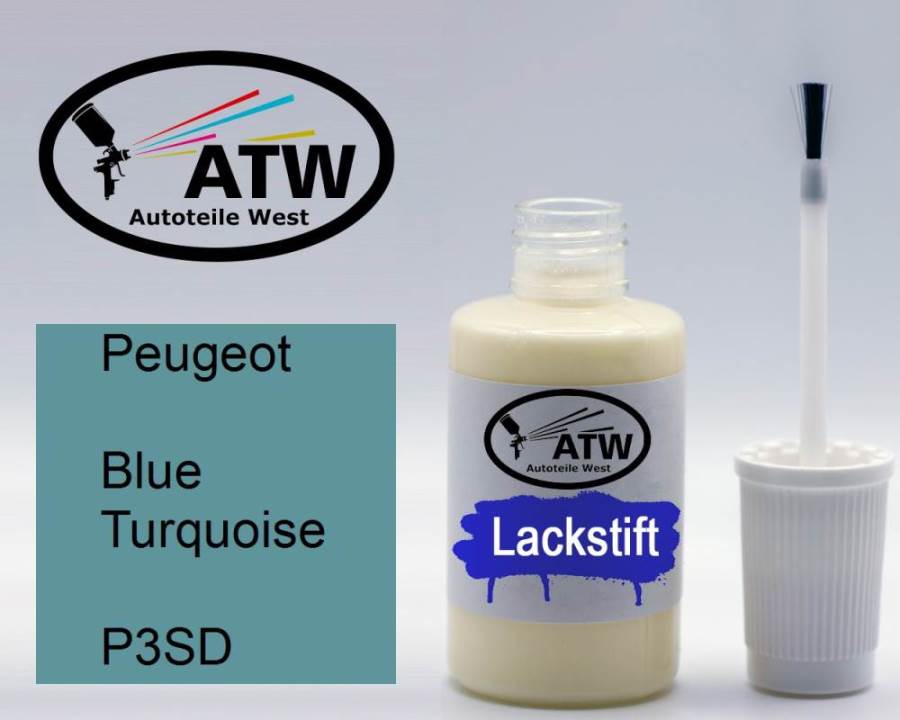 Peugeot, Blue Turquoise, P3SD: 20ml Lackstift, von ATW Autoteile West.